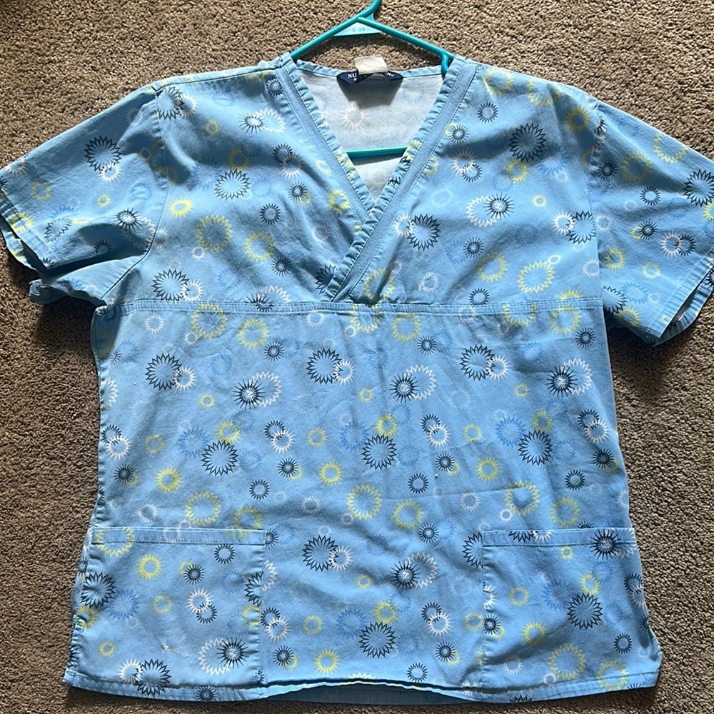 Blue Floral Scrub Top